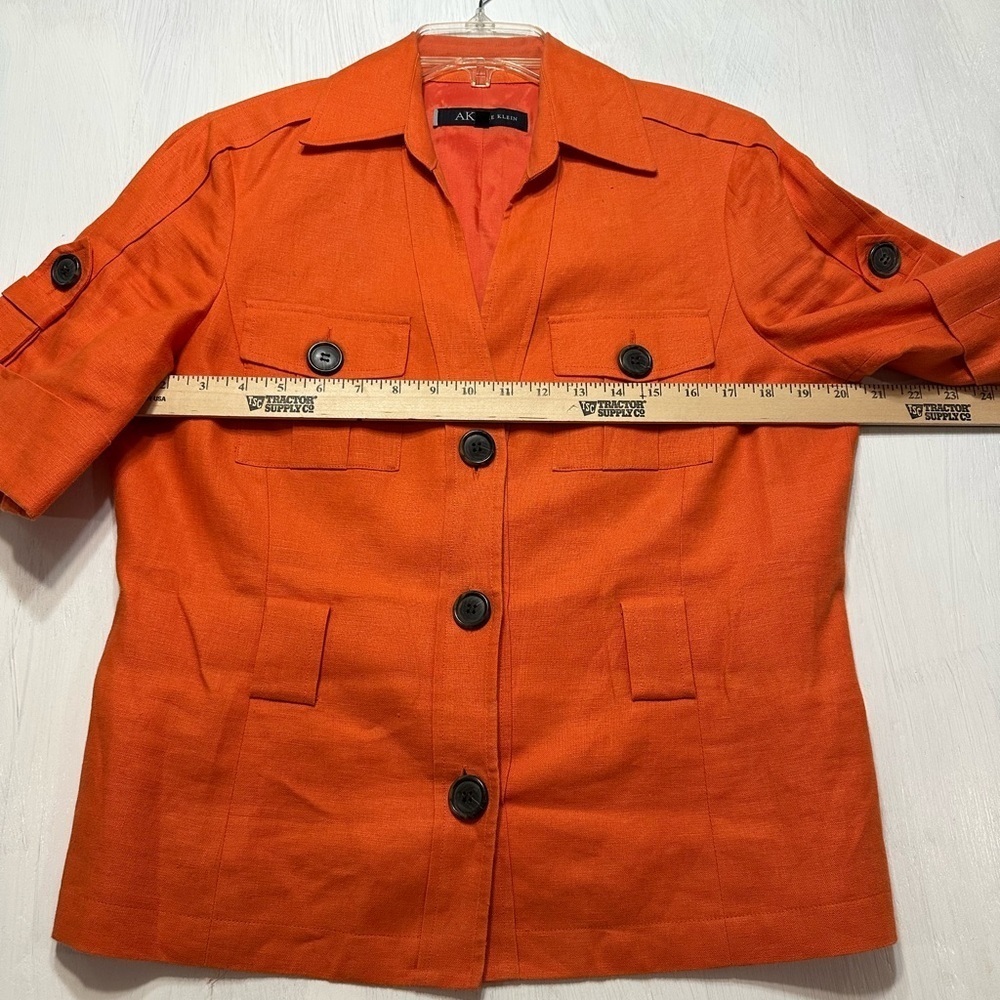 Anne Klein 100% Linen Blazer Jacket | Orange Red Safari Style | Women’s Size 10 - Picture 3 of 8